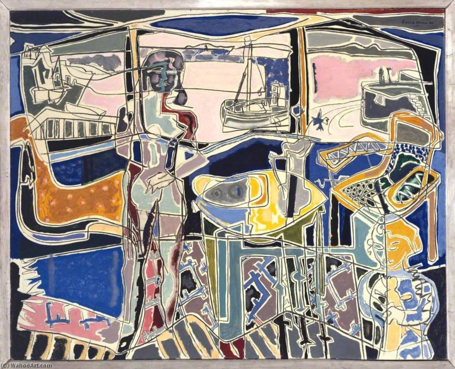 Wikioo.org - The Encyclopedia of Fine Arts - Painting, Artwork by Patrick Heron - Harbour Window with Two Figures, St Ives July 1950