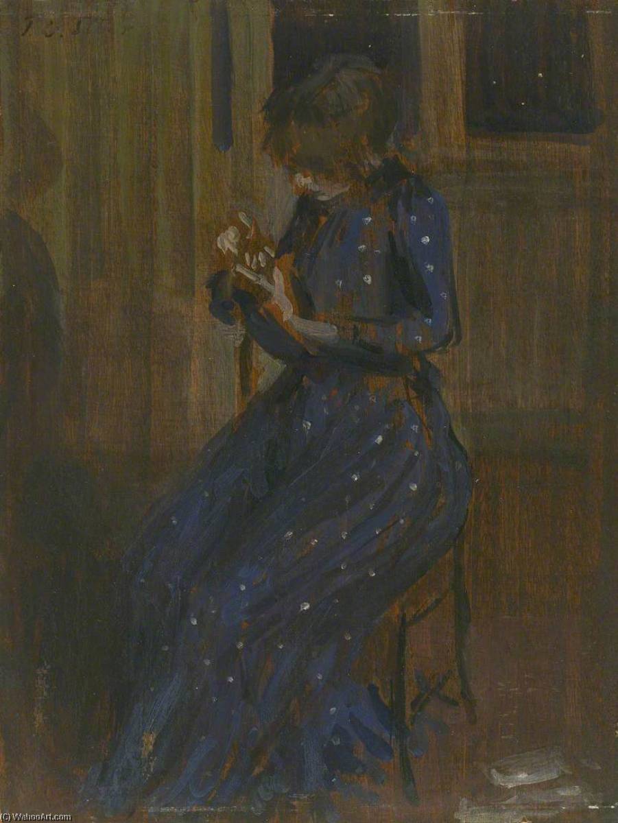 Wikioo.org – La Enciclopedia de las Bellas Artes - Pintura, Obras de arte de Philip Wilson Steer - muchacha adentro un azul vestido