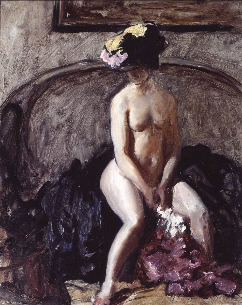 Wikioo.org – La Enciclopedia de las Bellas Artes - Pintura, Obras de arte de Philip Wilson Steer - asentado desnuda el  negro  sombrero
