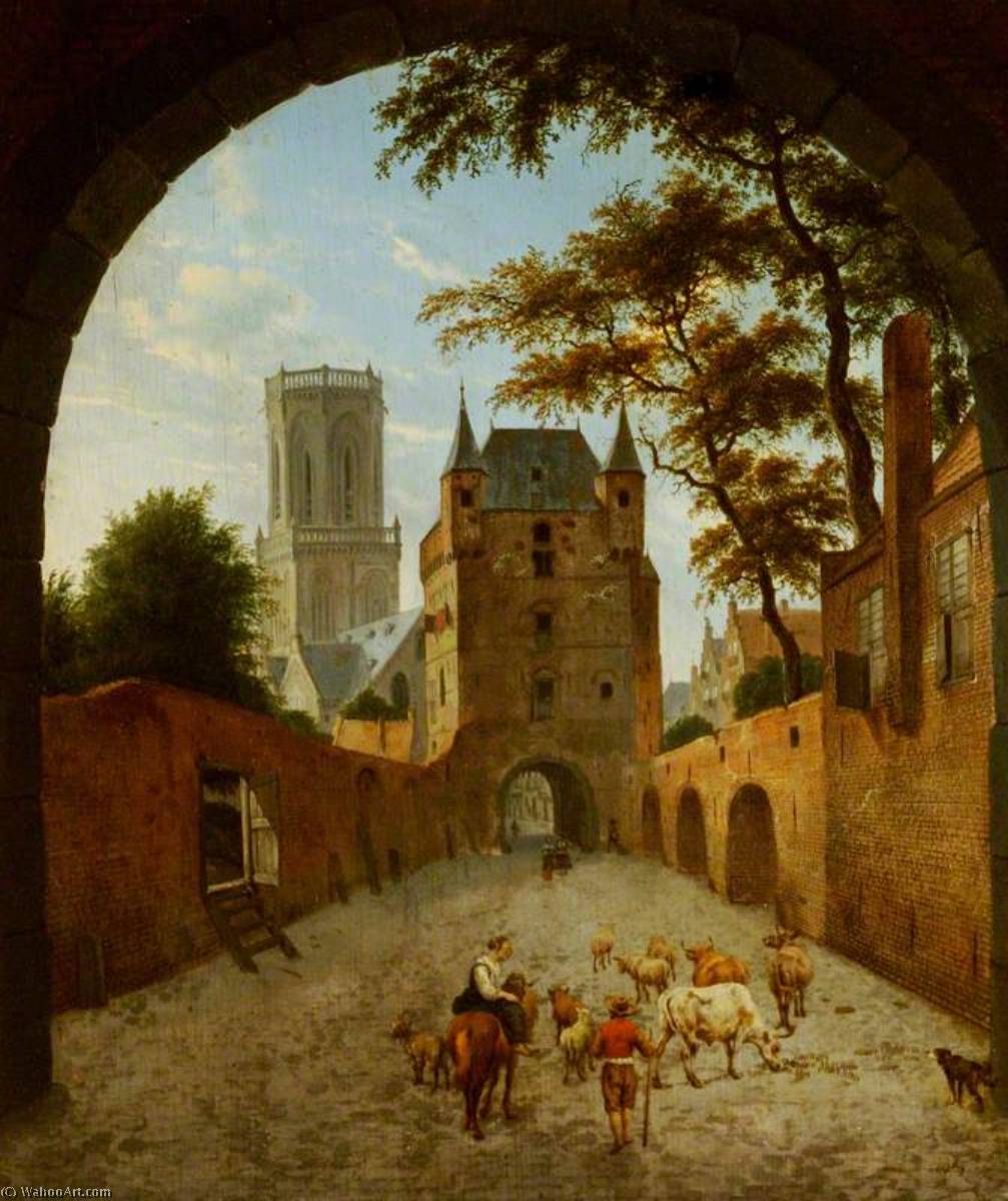 Wikioo.org - The Encyclopedia of Fine Arts - Painting, Artwork by Jan Van Der Heyden - Emmerich View through a Gateway of the Waterpoort
