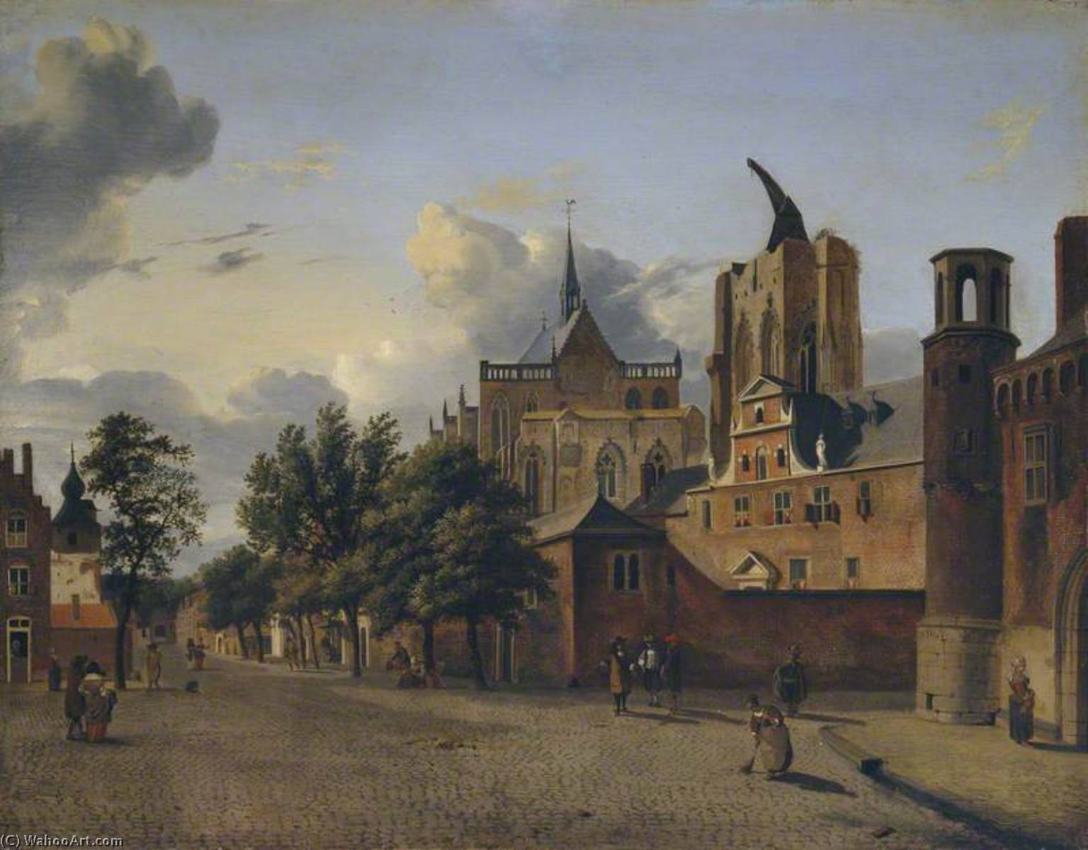 Wikioo.org - The Encyclopedia of Fine Arts - Painting, Artwork by Jan Van Der Heyden - A Street in Cologne with the Unfinished Cathedral in the Centre