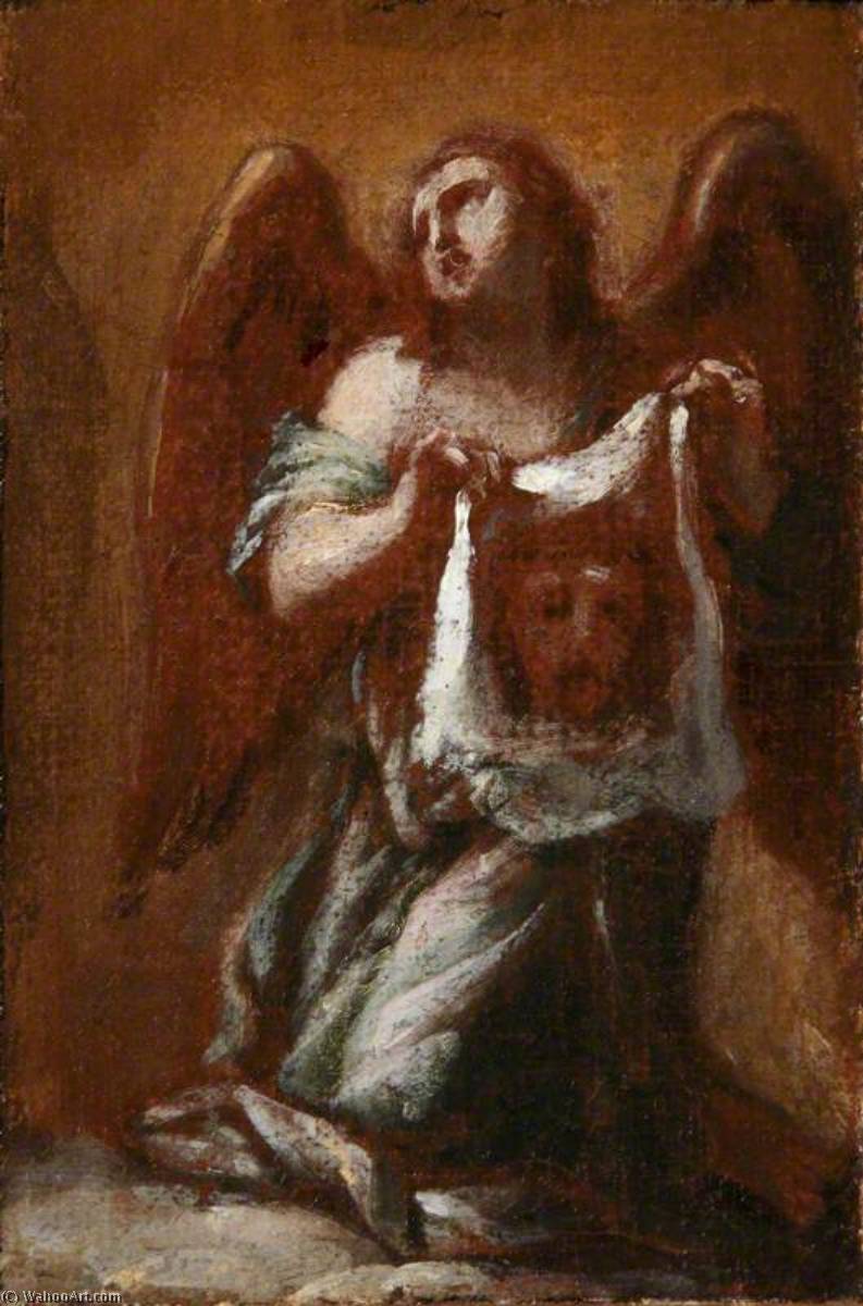 WikiOO.org - Encyclopedia of Fine Arts - Maleri, Artwork Francesco Trevisani - An Angel Holding Veronica's Veil