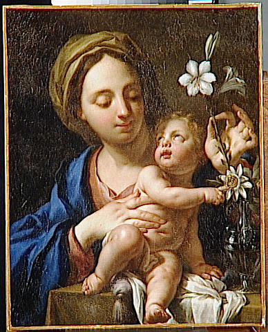 WikiOO.org - Encyclopedia of Fine Arts - Festés, Grafika Francesco Trevisani - L'ENFANT JESUS DESIGNANT A LA VIERGE LES FLEURS DE LA PASSION