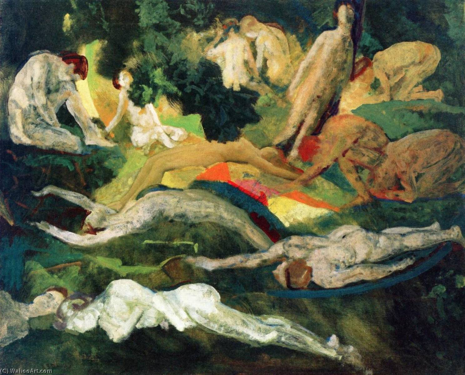 Wikioo.org – L'Enciclopedia delle Belle Arti - Pittura, Opere di Arthur Bowen Davies - figure in un paesaggio