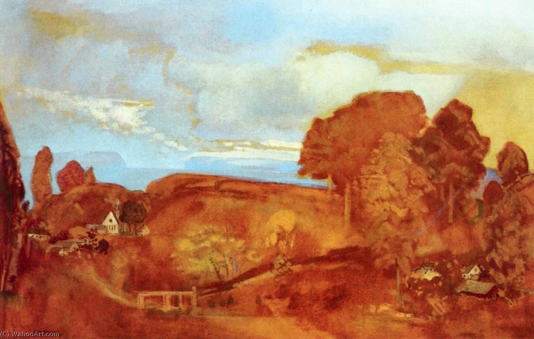 Wikoo.org - موسوعة الفنون الجميلة - اللوحة، العمل الفني Arthur Bowen Davies - Hudson Valley Landscape
