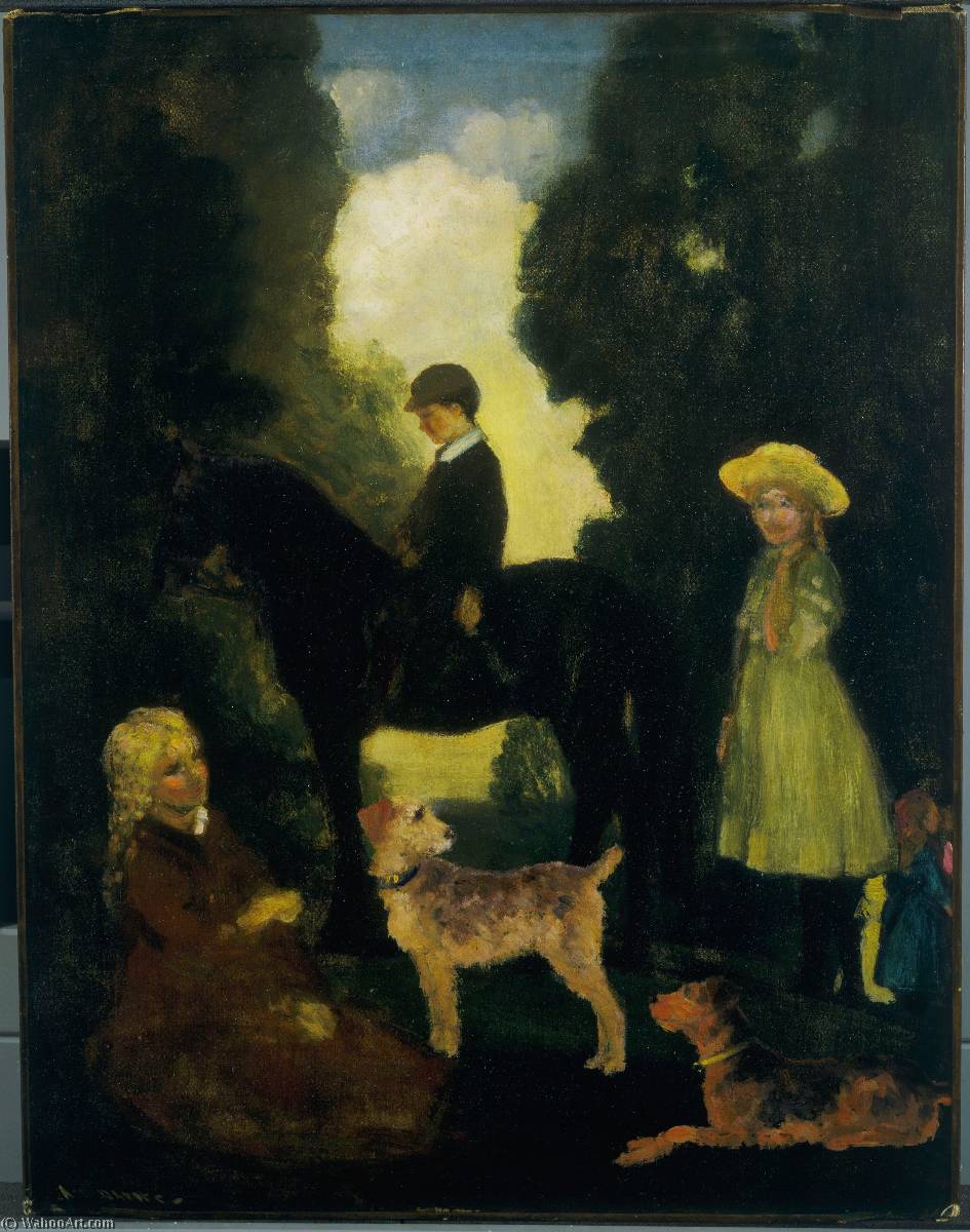WikiOO.org - Encyclopedia of Fine Arts - Lukisan, Artwork Arthur Bowen Davies - Children, Dogs and Pony