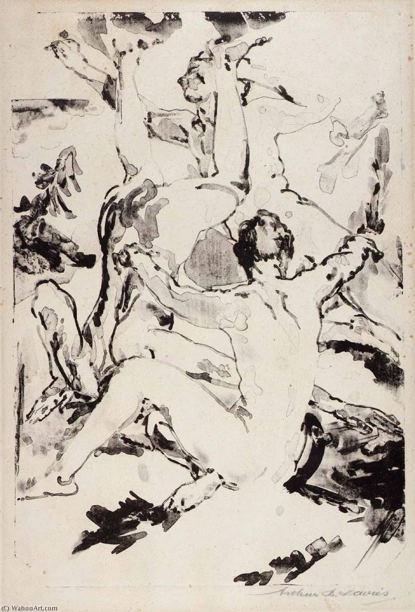 WikiOO.org - Encyclopedia of Fine Arts - Lukisan, Artwork Arthur Bowen Davies - Three Acrobats