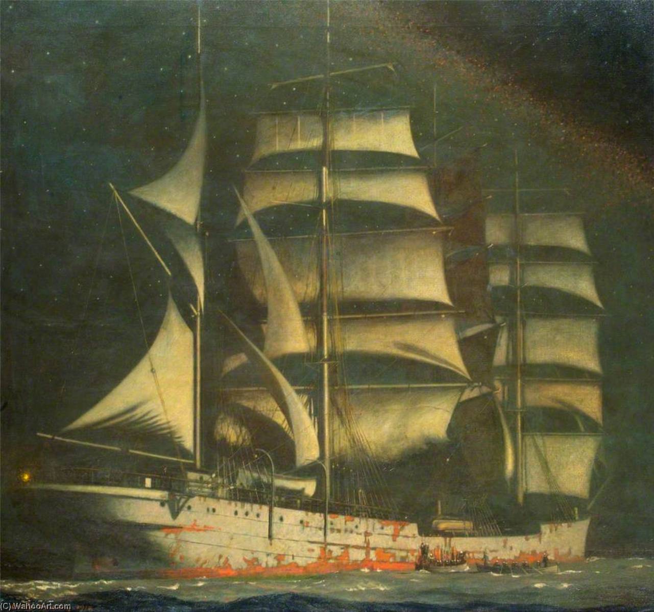 Wikioo.org - The Encyclopedia of Fine Arts - Painting, Artwork by Charles Pears - A Boarding Party of Royal Naval Reserve Men Going Aboard a Prize under Searchlight
