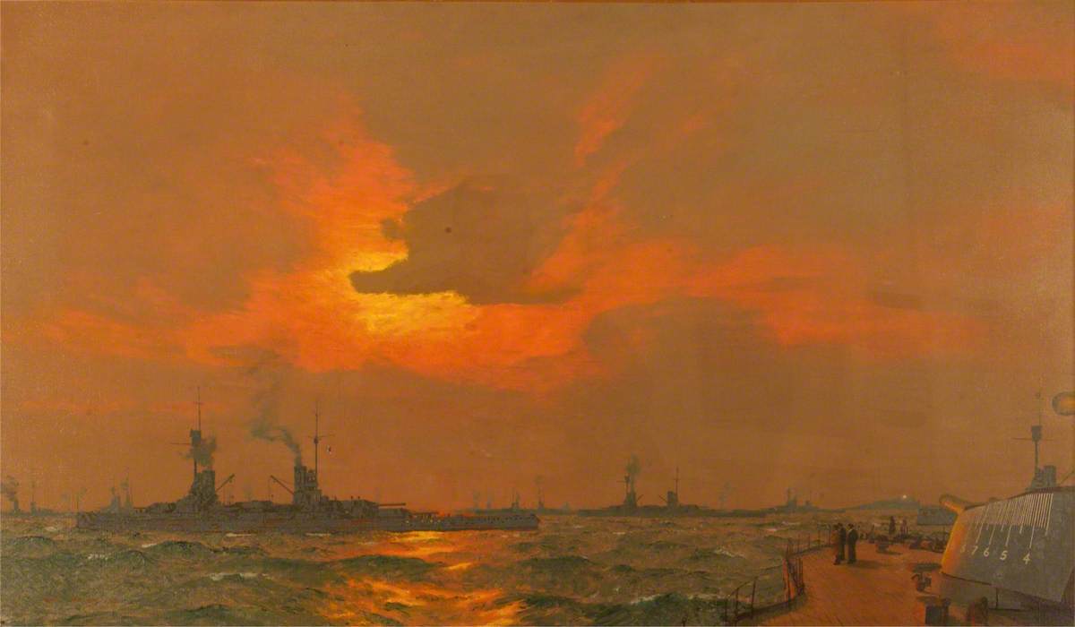 Wikioo.org - The Encyclopedia of Fine Arts - Painting, Artwork by Charles Pears - The German Fleet at Anchor off Inchkeith, Firth of Forth After the Surrender, 22 November 1918