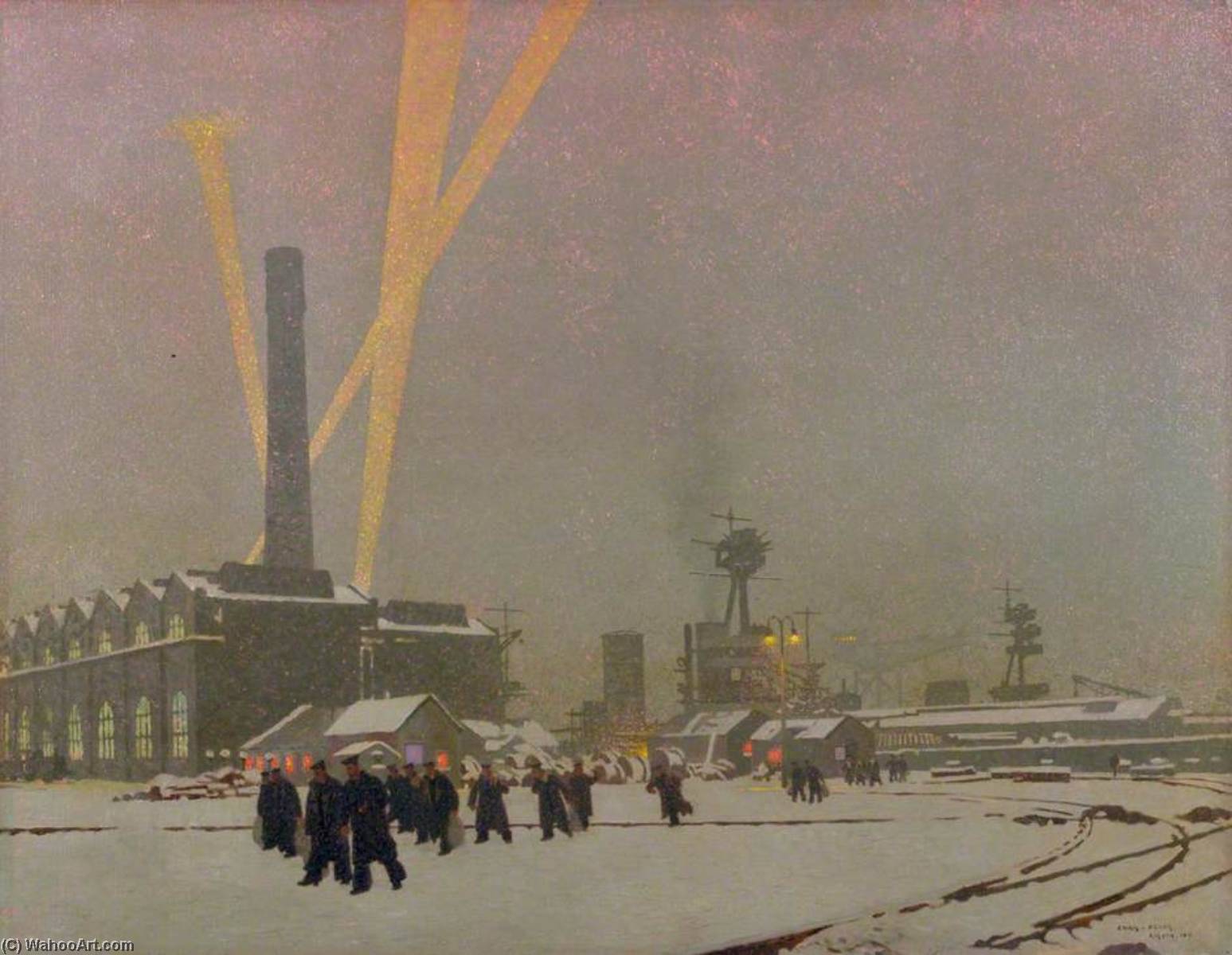Wikioo.org - The Encyclopedia of Fine Arts - Painting, Artwork by Charles Pears - A Corner of the Dockyard, Rosyth Winter