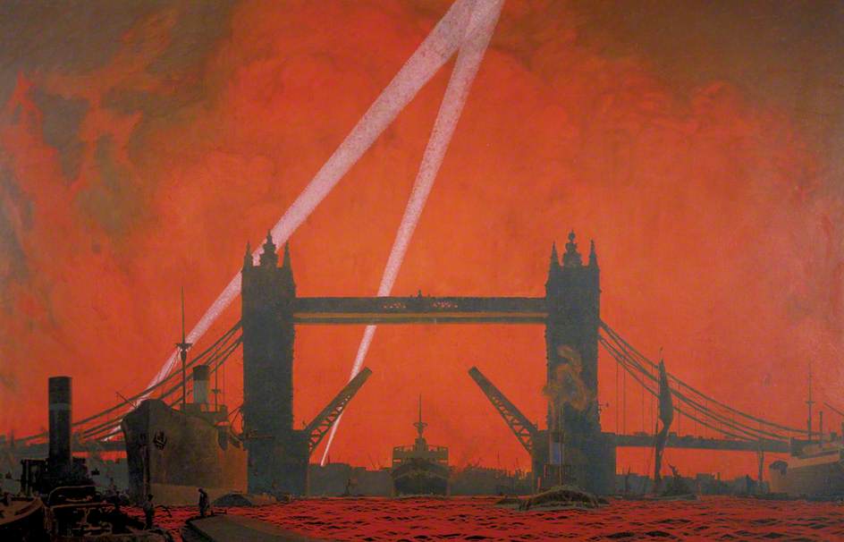 Wikioo.org - The Encyclopedia of Fine Arts - Painting, Artwork by Charles Pears - The Pool of London during Dockland Air Raids, 1940
