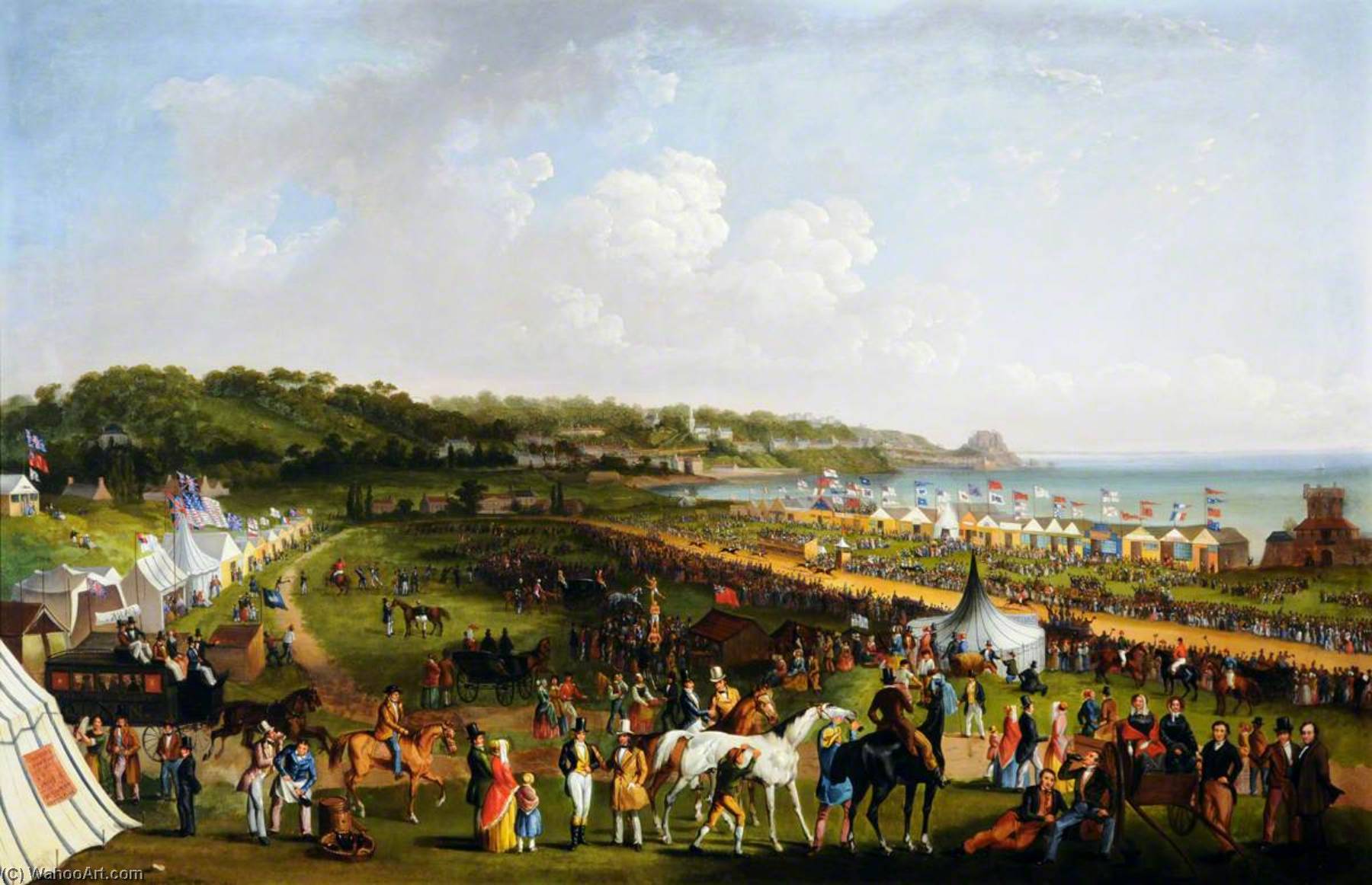 Wikioo.org - The Encyclopedia of Fine Arts - Painting, Artwork by Philip John Ouless - Race Meeting at Grouville Common, 25 July 1849
