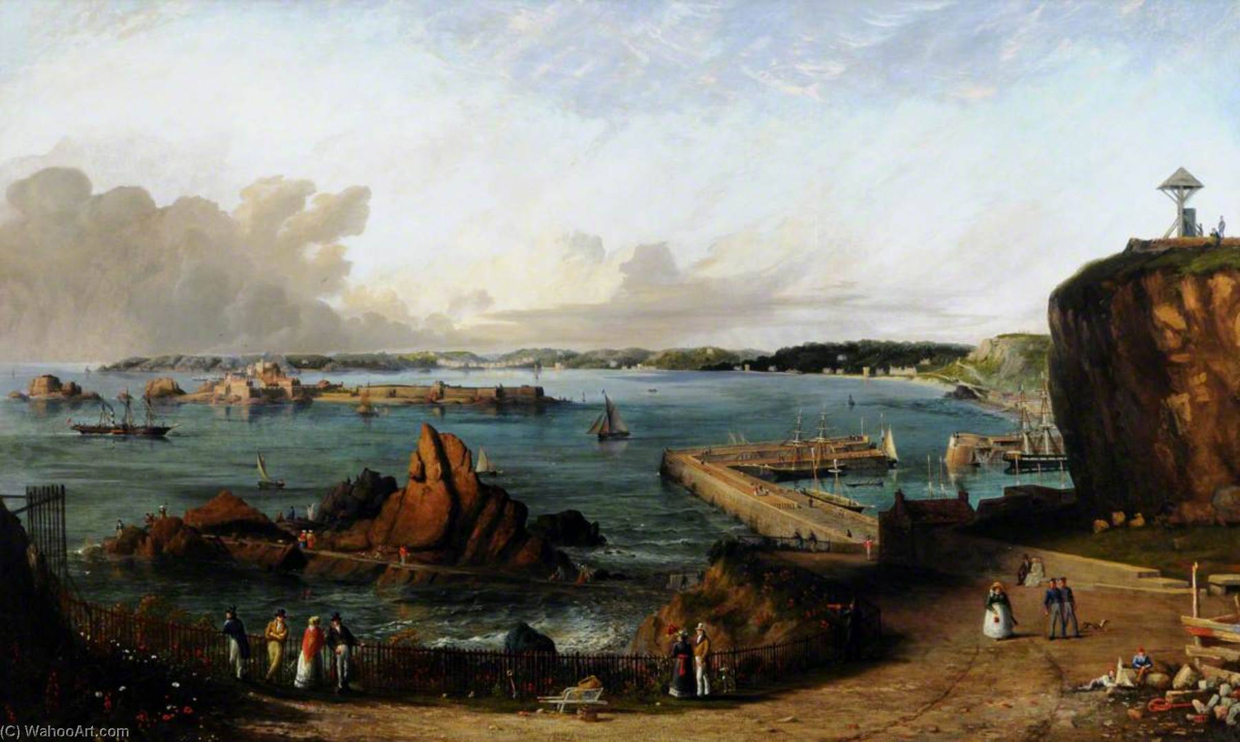 Wikioo.org - The Encyclopedia of Fine Arts - Painting, Artwork by Philip John Ouless - St Aubin's Bay from Mount Bingham, 1875