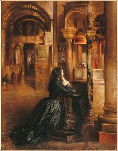 Wikioo.org - The Encyclopedia of Fine Arts - Painting, Artwork by Jean Louis Ernest Meissonier - Femme en prière à Saint Marc de Venise