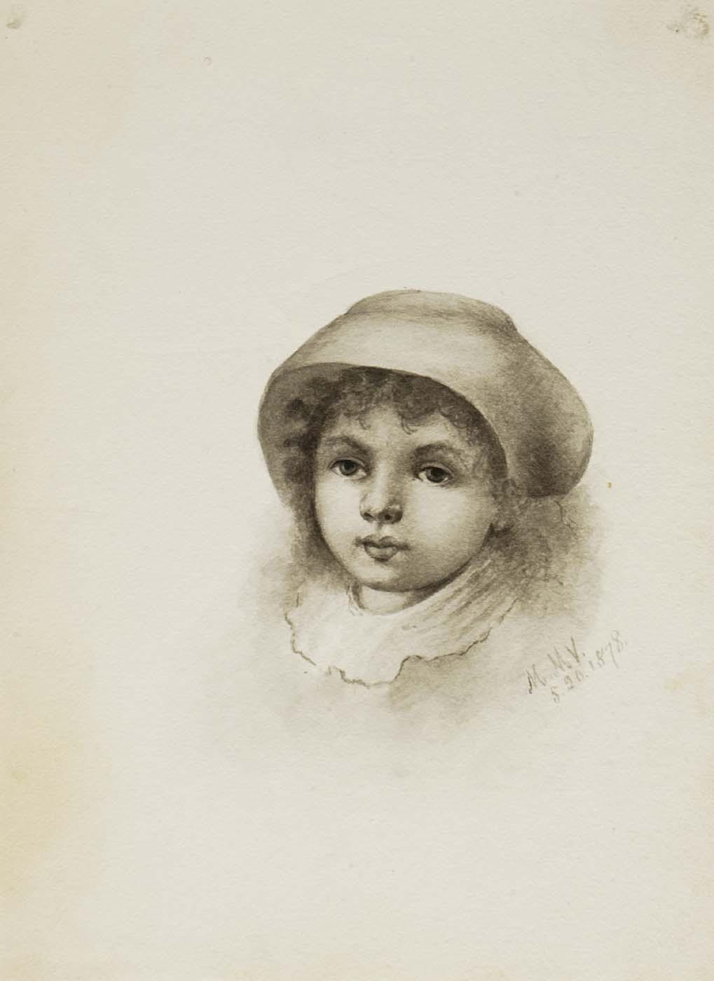 WikiOO.org - Encyclopedia of Fine Arts - Lukisan, Artwork Mary Vaux Walcott - Untitled (Head of a Child with Hat)