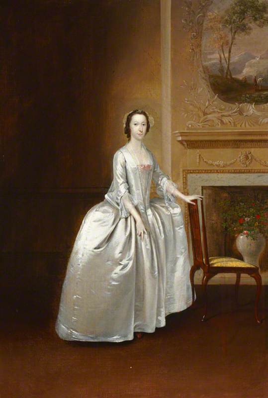 Wikioo.org - The Encyclopedia of Fine Arts - Painting, Artwork by Arthur William Devis - Portrait of an Unknown Lady before a Chimneypiece (possibly Elizabeth Lacey, Mrs Joshua Iremonger III)