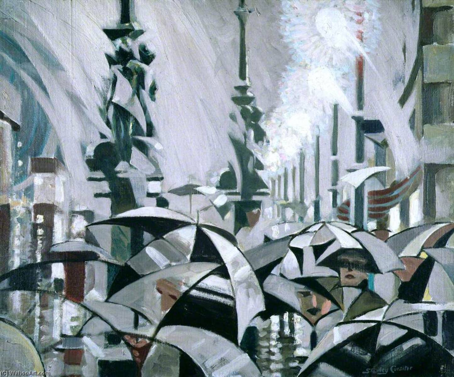 Wikioo.org - The Encyclopedia of Fine Arts - Painting, Artwork by Stanley Cursiter - Rain on Princes Street