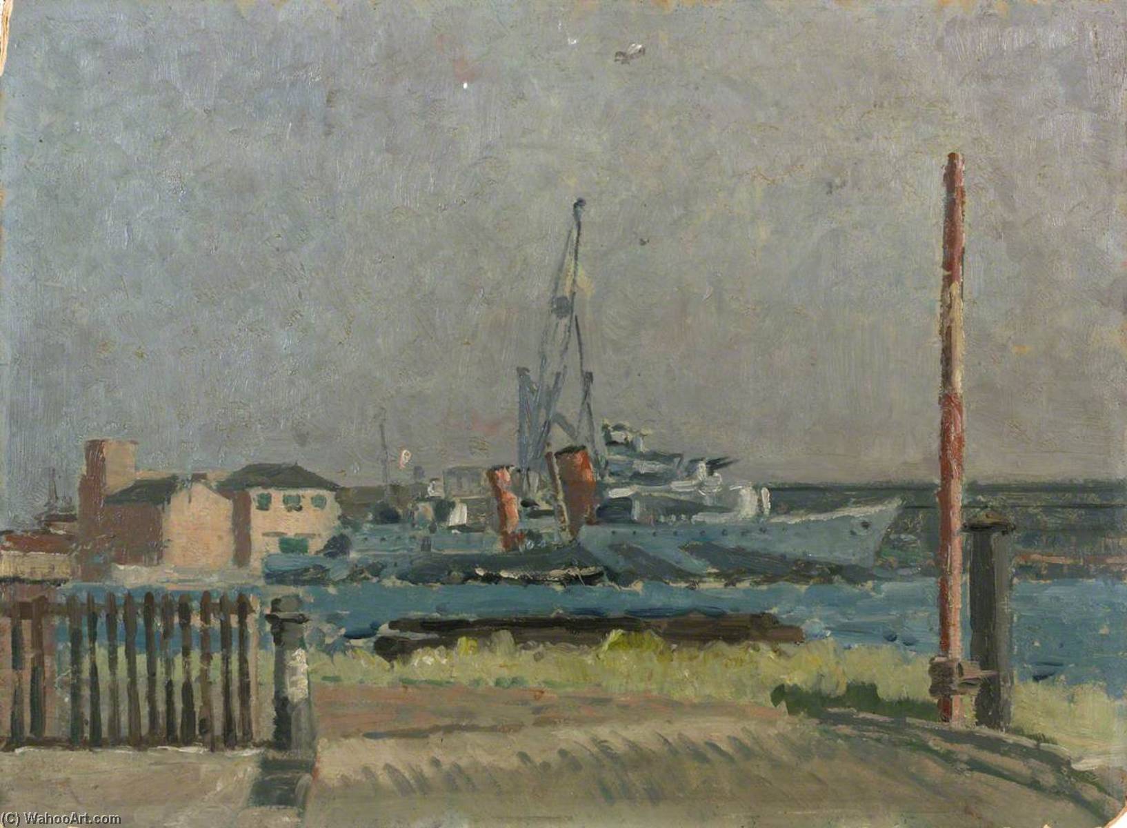 Wikioo.org - The Encyclopedia of Fine Arts - Painting, Artwork by Paul Ayshford Methuen - A Destroyer in the West India Dock, London