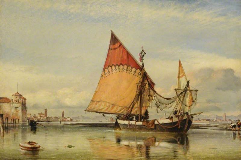 Wikioo.org - The Encyclopedia of Fine Arts - Painting, Artwork by Edward William Cooke - Venetian Fishing Craft off the Adriatic Shore of the Lido