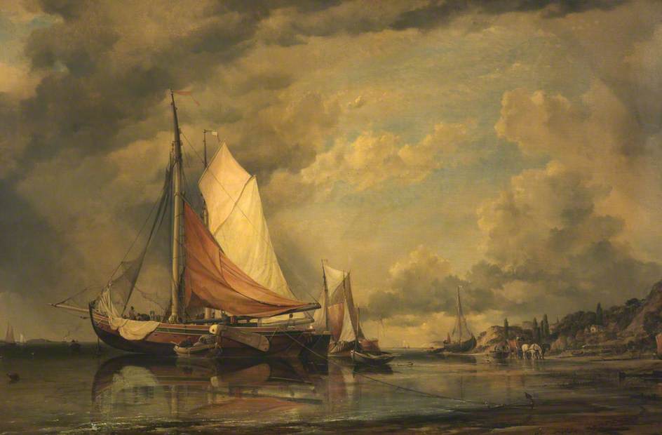Wikioo.org - The Encyclopedia of Fine Arts - Painting, Artwork by Edward William Cooke - Danish Craft on the Elbe, Blankenese, Germany, Low Water