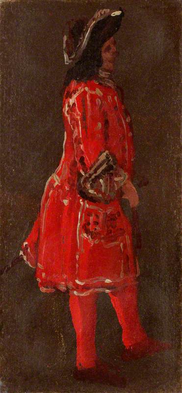 Wikioo.org – L'Enciclopedia delle Belle Arti - Pittura, Opere di Luca Carlevaris - un uomo indossare  Un  rosso  cappotto