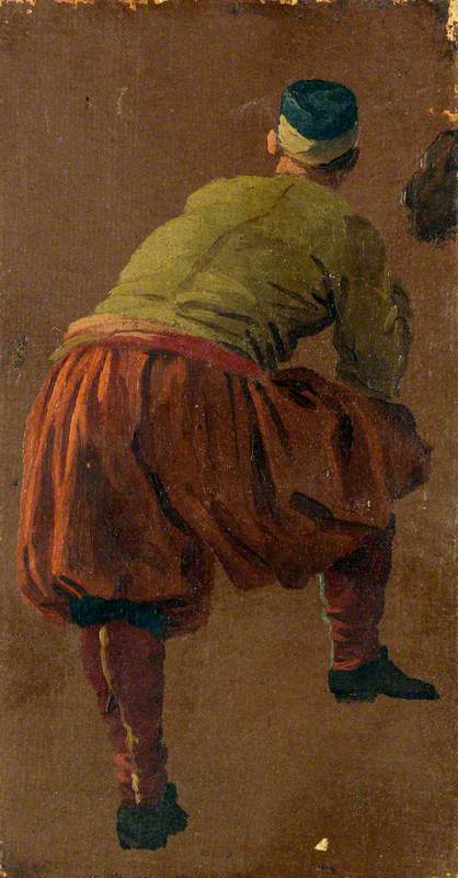 Wikioo.org - The Encyclopedia of Fine Arts - Painting, Artwork by Luca Carlevaris - A Man, Perhaps a Gondolier, Seen from Behind