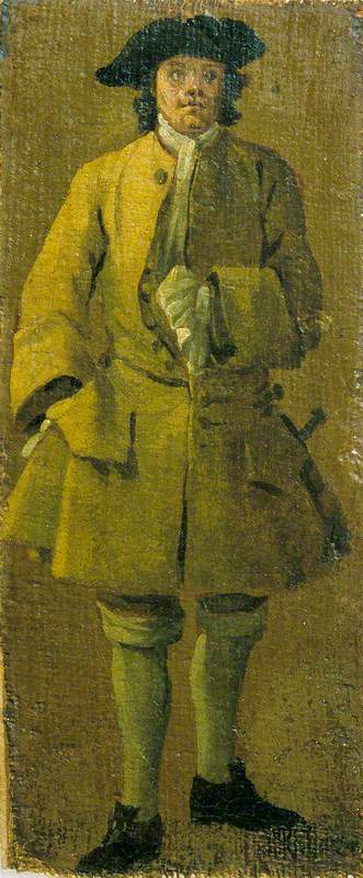 Wikioo.org - The Encyclopedia of Fine Arts - Painting, Artwork by Luca Carlevaris - A Man Wearing a Yellow Coat