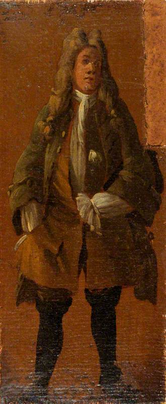 Wikioo.org - The Encyclopedia of Fine Arts - Painting, Artwork by Luca Carlevaris - A Man Wearing a Green Coat