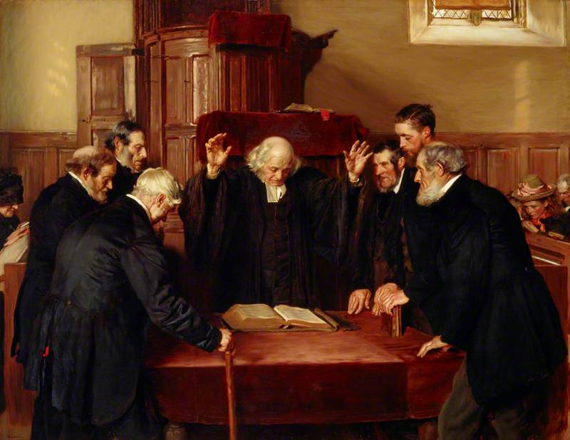Wikioo.org - The Encyclopedia of Fine Arts - Painting, Artwork by John Henry Lorimer - The Ordination of Elders in a Scottish Kirk