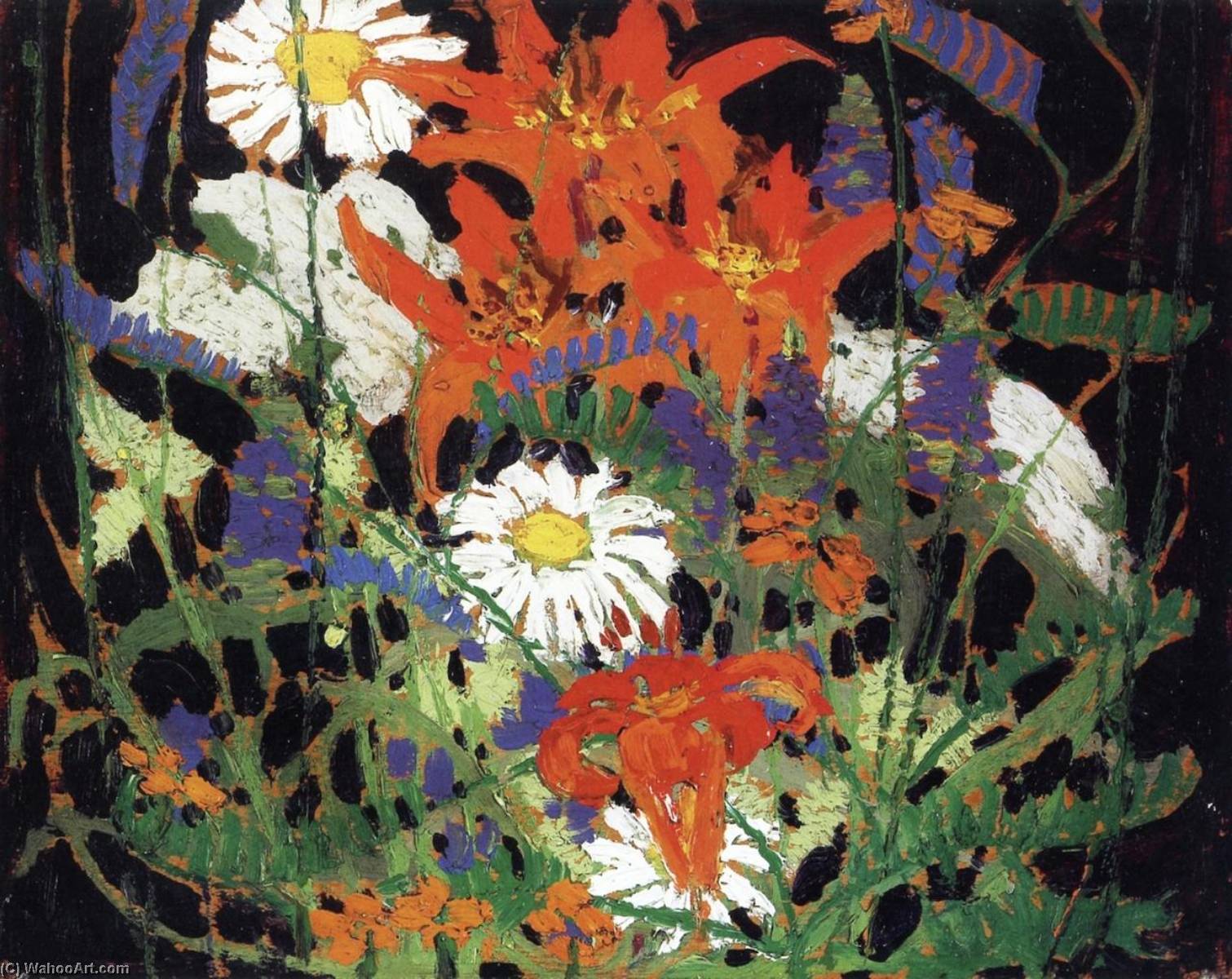 Wikioo.org – L'Encyclopédie des Beaux Arts - Peinture, Oeuvre de Tom Thomson - Marguerites , Bois Lilies et Vesce