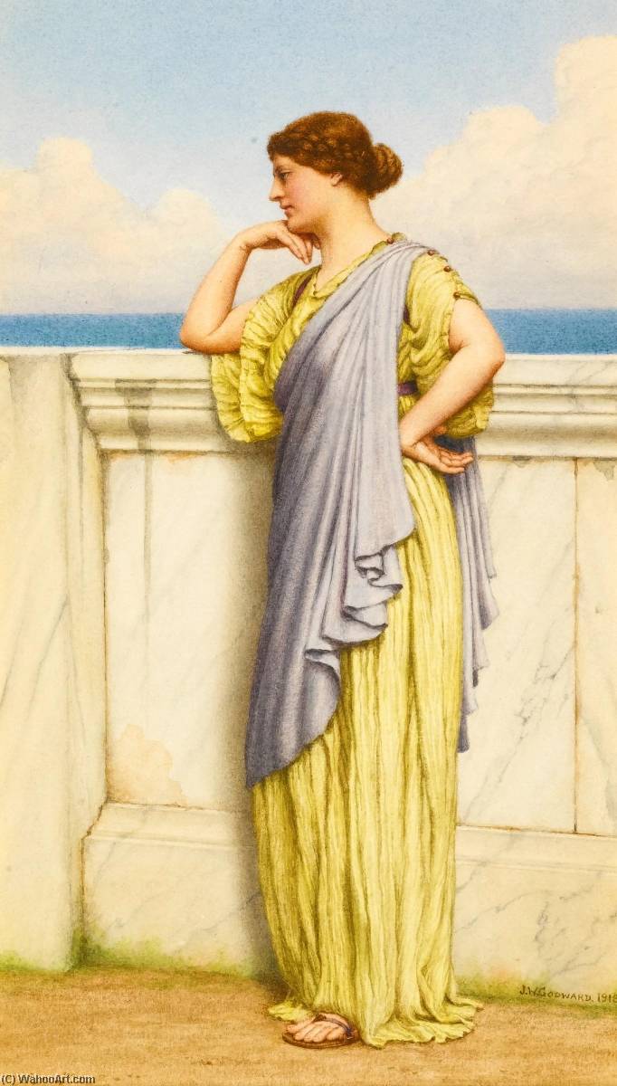 Wikioo.org - The Encyclopedia of Fine Arts - Painting, Artwork by John William Godward - Looking Out at Sea