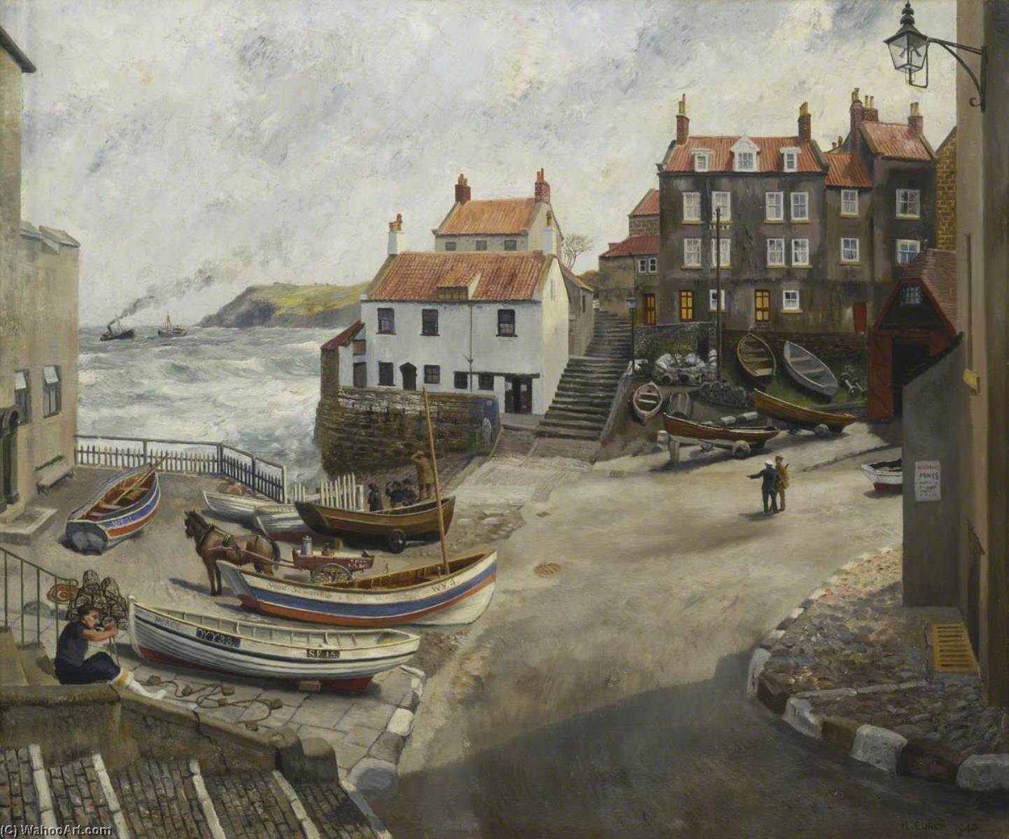 Wikioo.org - The Encyclopedia of Fine Arts - Painting, Artwork by Richard Ernst Eurich - Robin Hood's Bay in Wartime