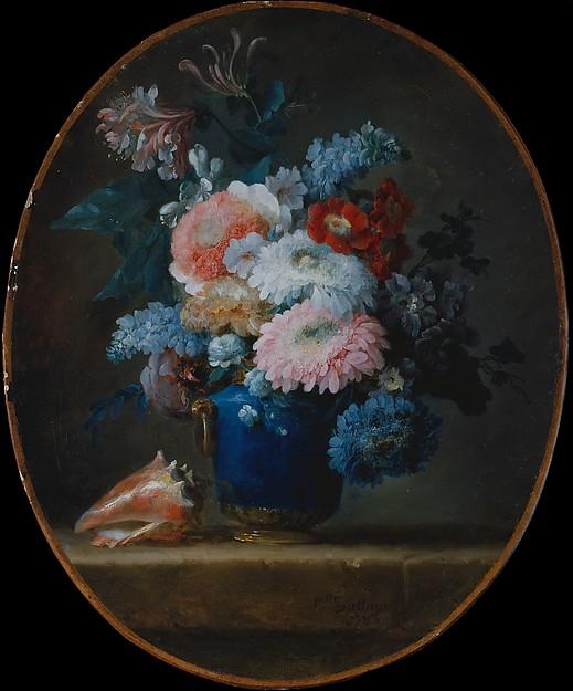 Wikioo.org - The Encyclopedia of Fine Arts - Painting, Artwork by Anne Vallayer Coster - Vase of Flowers and Conch Shell