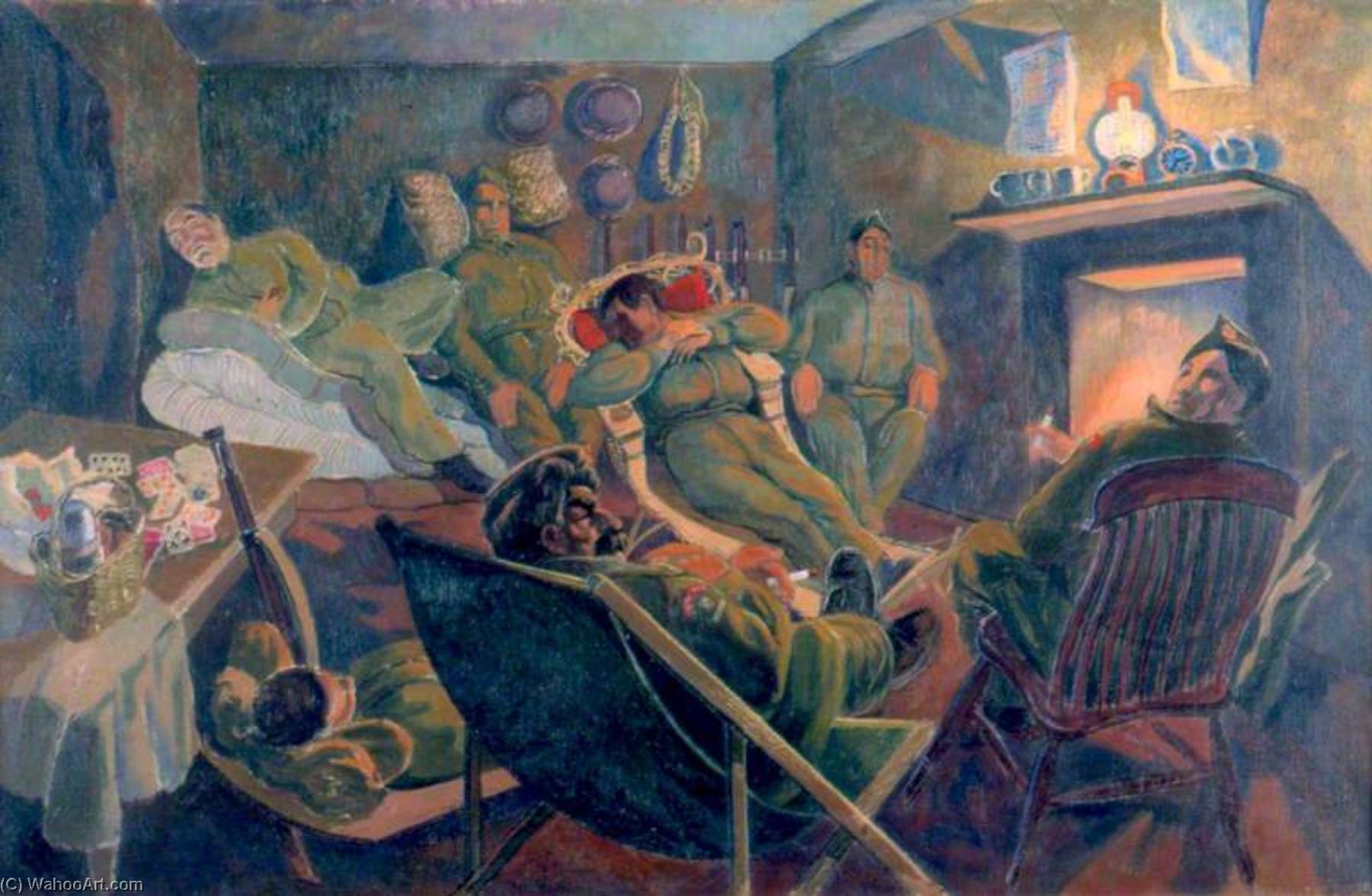 Wikioo.org - The Encyclopedia of Fine Arts - Painting, Artwork by Gilbert Spencer - Soldiers Relaxing, Hook End Farm, Basildon, Berkshire