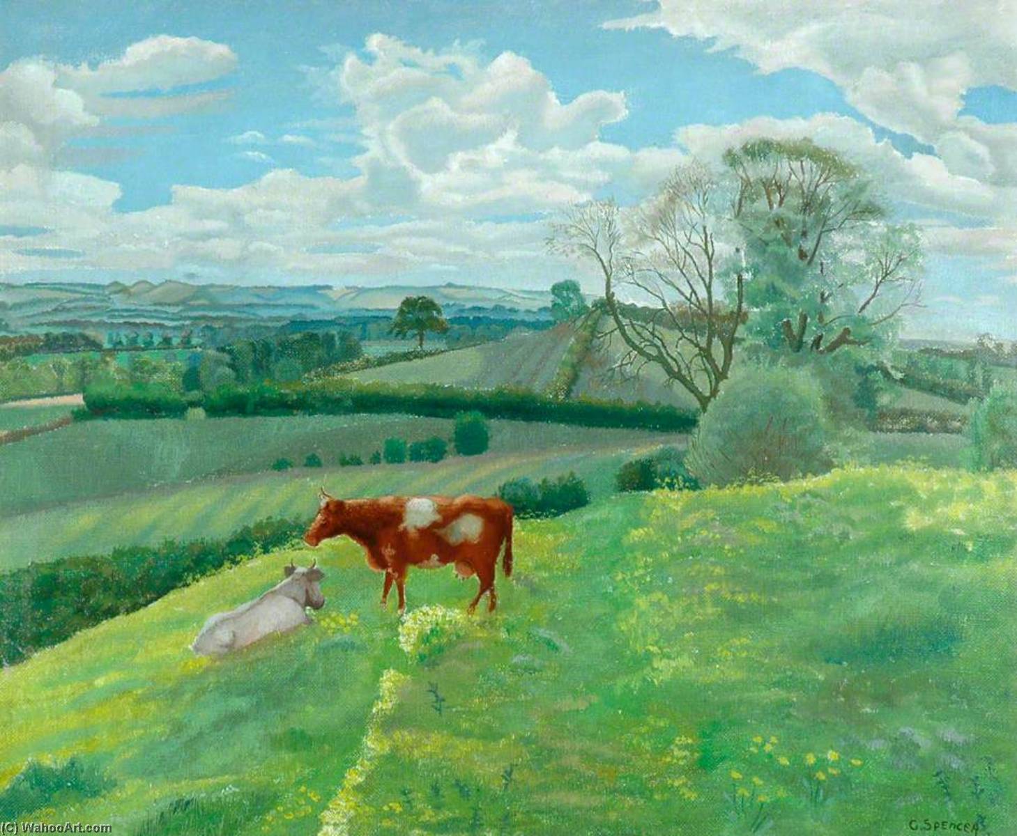 Wikioo.org - The Encyclopedia of Fine Arts - Painting, Artwork by Gilbert Spencer - Landscape with Cows
