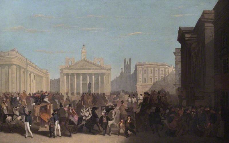 Wikioo.org - The Encyclopedia of Fine Arts - Painting, Artwork by Nicolas Toussaint Charlet - The Bank of England, Royal Exchange and Mansion House