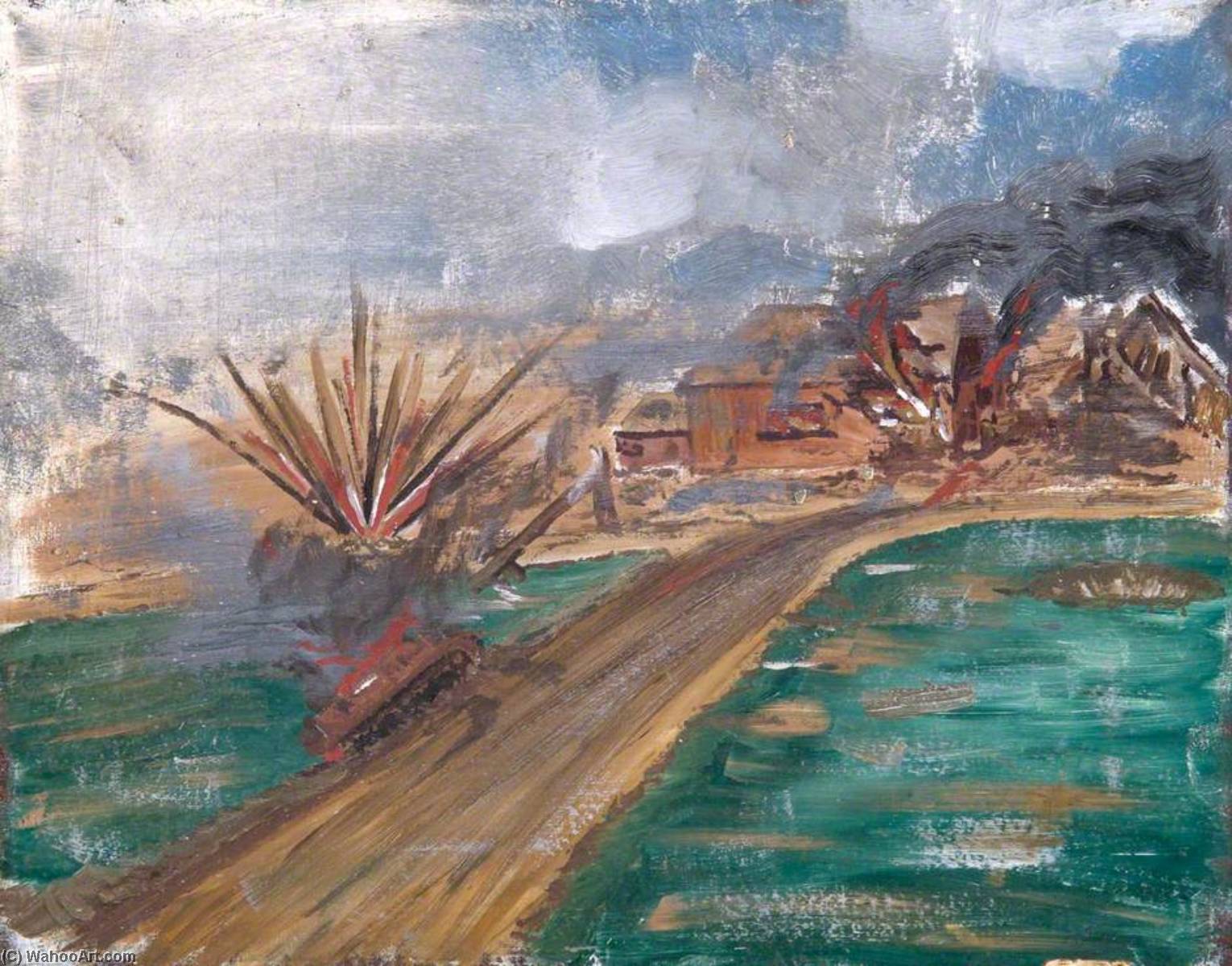 Wikioo.org - The Encyclopedia of Fine Arts - Painting, Artwork by Francis Dodd - Tank Attack on an Italian Village