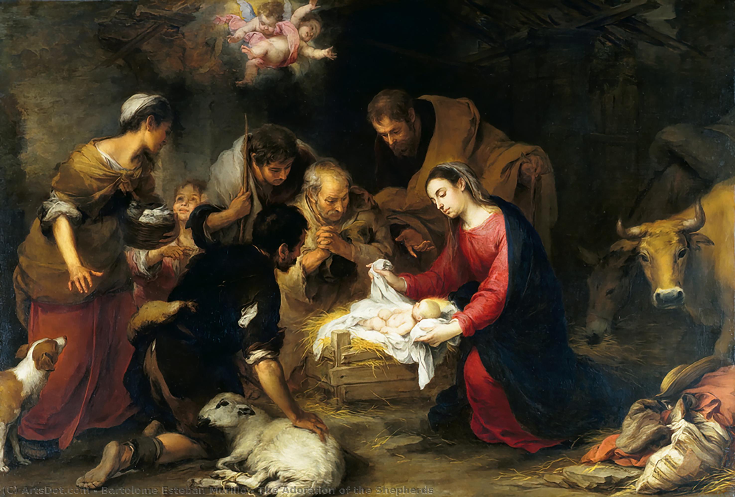 Wikioo.org - The Encyclopedia of Fine Arts - Painting, Artwork by Bartolome Esteban Murillo - The Adoration of the Shepherds
