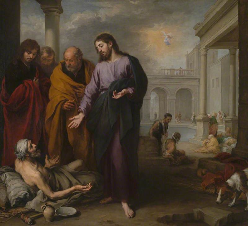 WikiOO.org - 백과 사전 - 회화, 삽화 Bartolome Esteban Murillo - Christ healing the Paralytic at the Pool of Bethesda