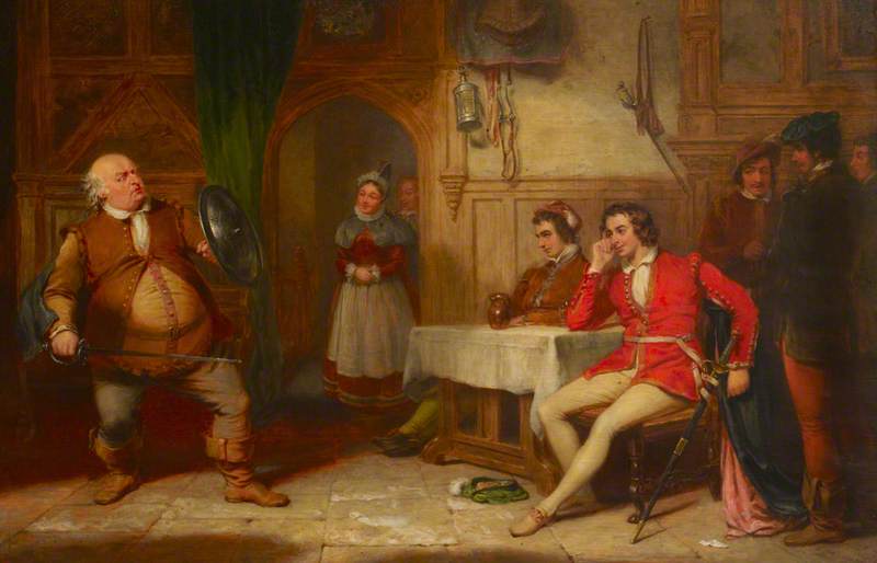 Wikioo.org - The Encyclopedia of Fine Arts - Painting, Artwork by George Clint - Falstaff Relating His Gadshill Adventure at the Boar's Head (from William Shakespeare's 'Henry IV', Part I)