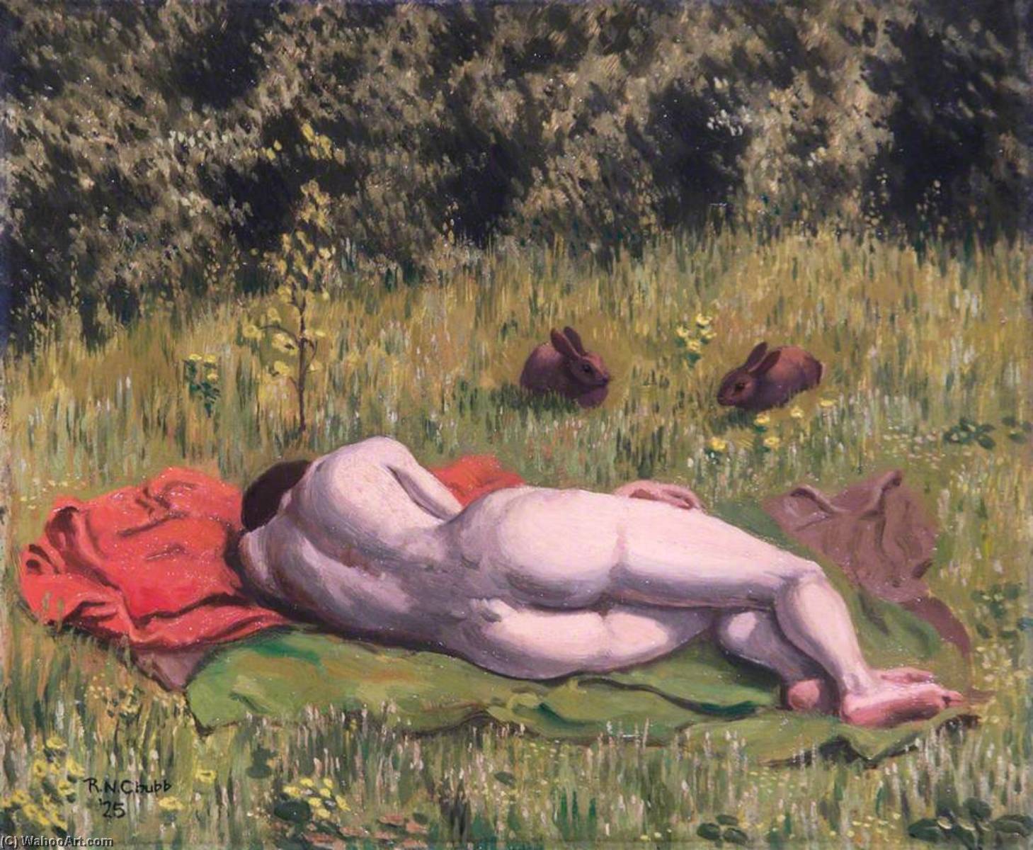Wikioo.org - The Encyclopedia of Fine Arts - Painting, Artwork by Ralph Nicholas Chubb - Reclining Nude in a Field