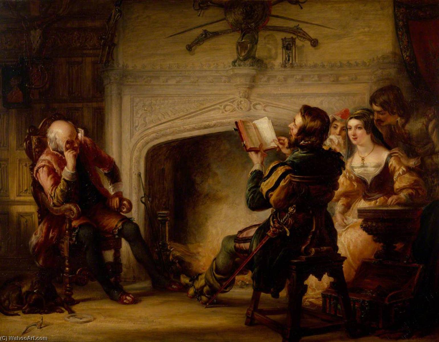 Wikioo.org - The Encyclopedia of Fine Arts - Painting, Artwork by Solomon Alexander Hart - An Early Reading of Shakespeare