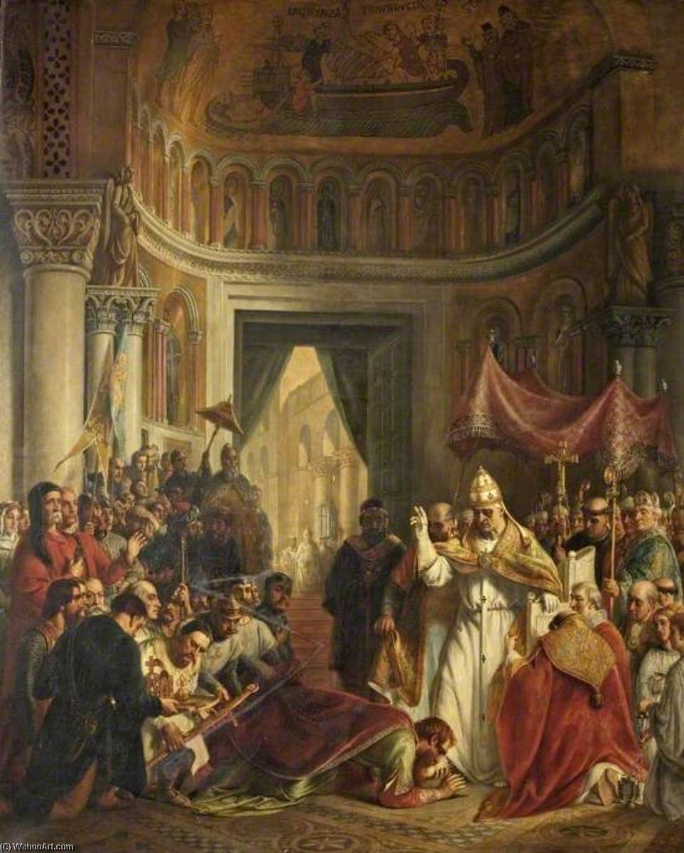 Wikioo.org - The Encyclopedia of Fine Arts - Painting, Artwork by Solomon Alexander Hart - The Submission of the Emperor Barbarossa to Pope Alexander III