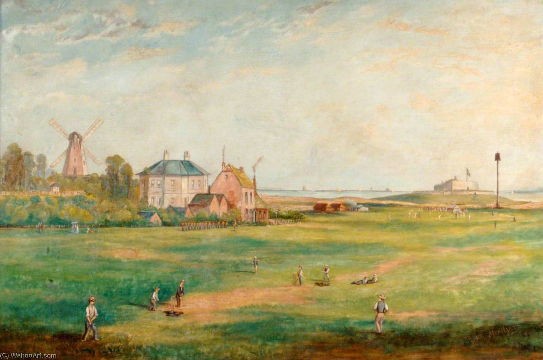 Wikioo.org - The Encyclopedia of Fine Arts - Painting, Artwork by Solomon Alexander Hart - The Cricketers, Southsea