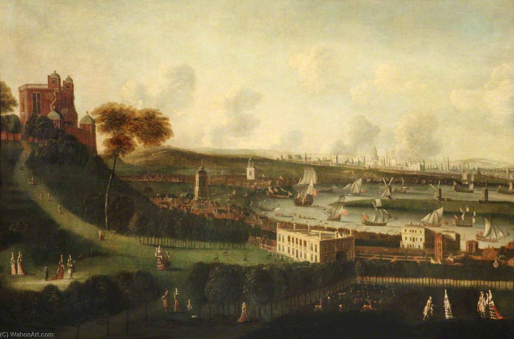 Wikioo.org - The Encyclopedia of Fine Arts - Painting, Artwork by Jan Griffier - London and the River Thames from One Tree Hill, Greenwich Park