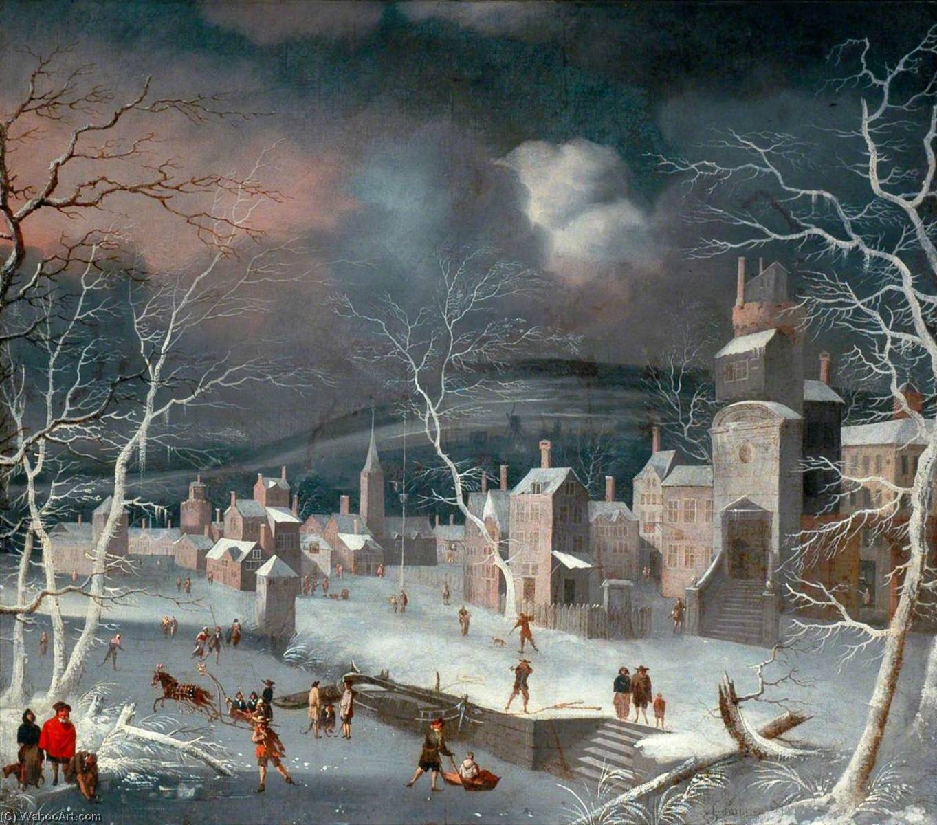 Wikioo.org - The Encyclopedia of Fine Arts - Painting, Artwork by Jan Griffier - Dutch Snow Scene with Skaters