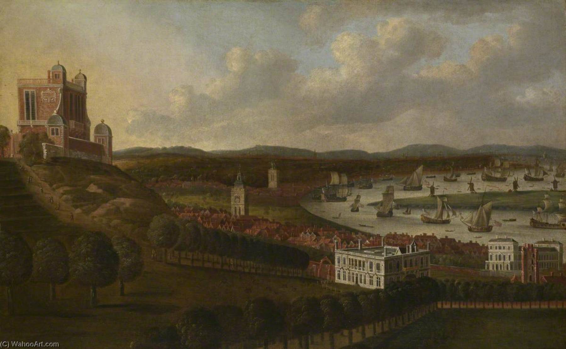 Wikioo.org - The Encyclopedia of Fine Arts - Painting, Artwork by Jan Griffier - View from One Tree Hill The Queen's House and the Royal Observatory, Greenwich