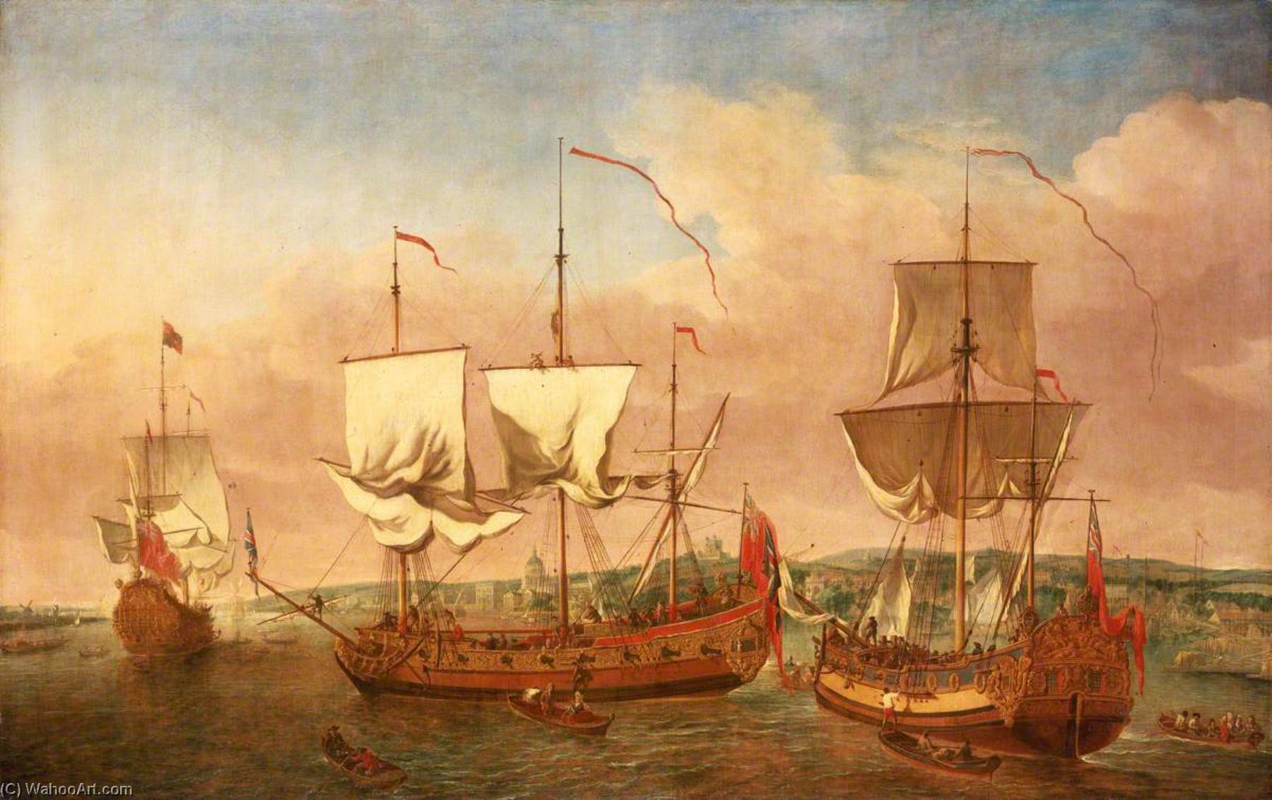 Wikioo.org - The Encyclopedia of Fine Arts - Painting, Artwork by Jan Griffier - The 'Peregrine' and Other Royal Yachts off Greenwich, c.1710