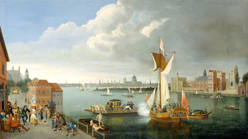 Wikioo.org - The Encyclopedia of Fine Arts - Painting, Artwork by Jan Griffier - The Thames at Horseferry, with Lambeth Palace and a Distant View of the City, London