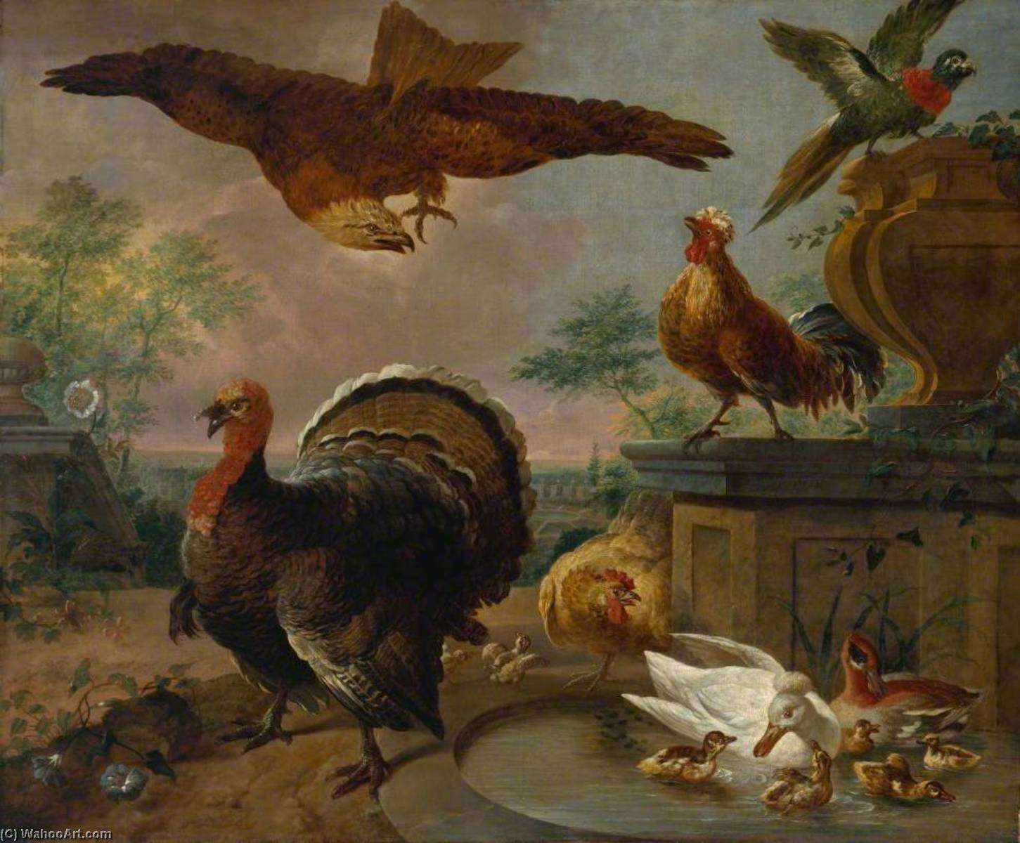 Wikioo.org - The Encyclopedia of Fine Arts - Painting, Artwork by Jan Griffier - A Turkey and other Fowl in a Park